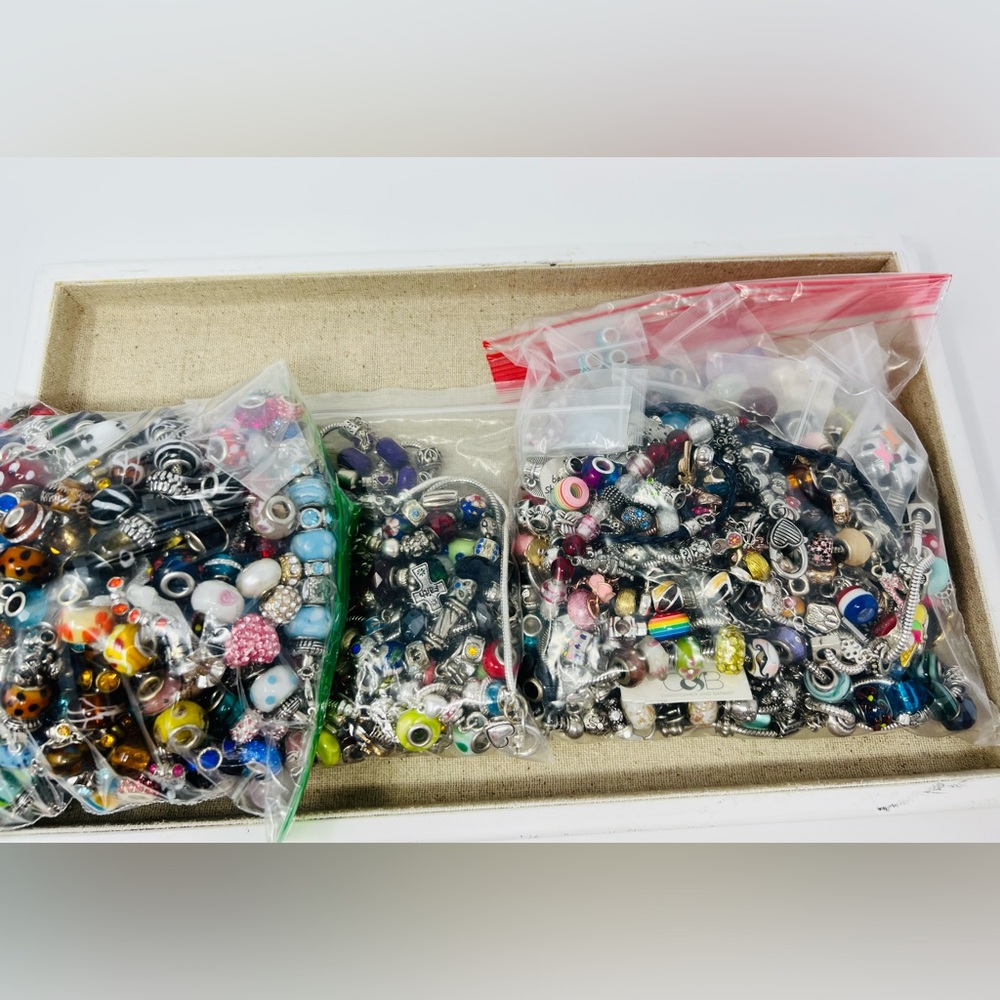 Silver & Gold Tone Glass Beaded Charm Bracelet, Necklace Jewelry Making Lot 8LBS - Picture 13 of 16